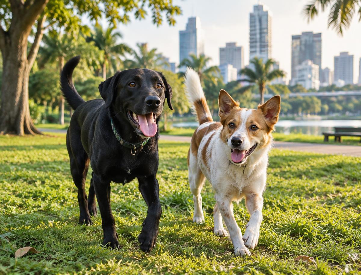 Rescued dogs enjoying a Bangkok park